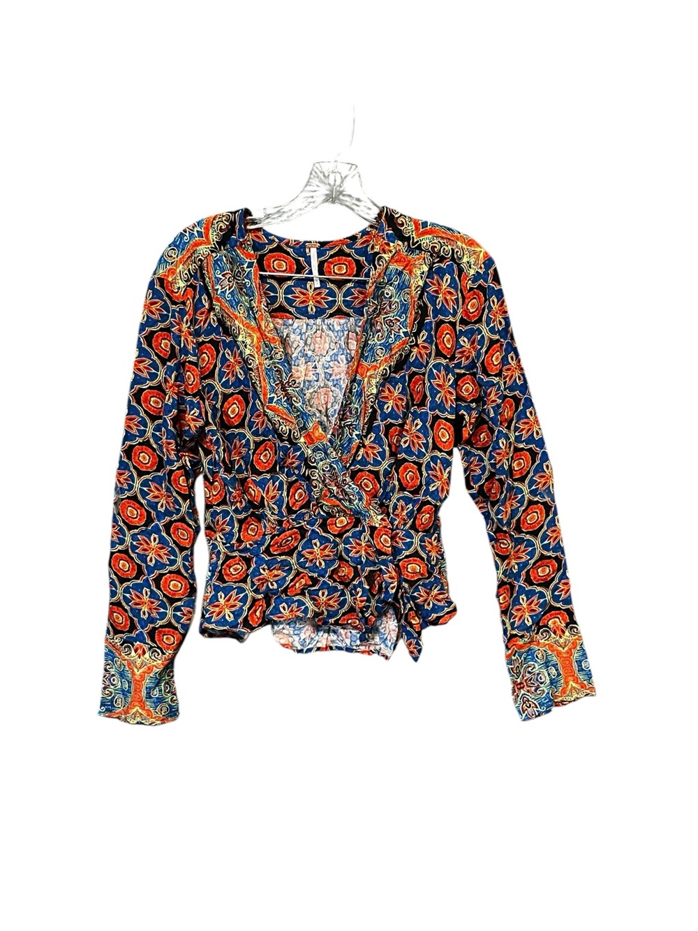 Free People Wrap Blouse Women S Blue Red Boho Paisley Festival Top